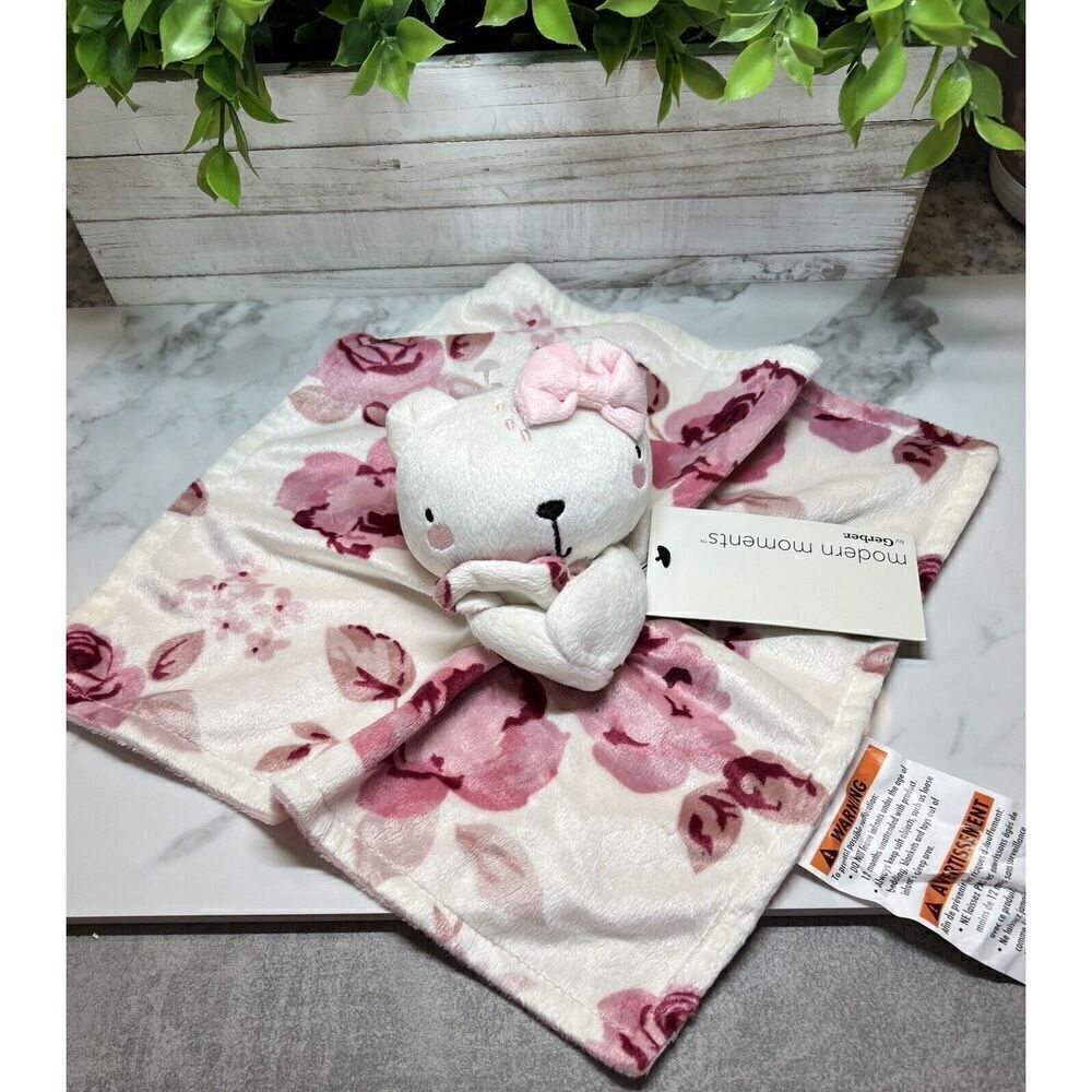 Modern Moments Gerber Pink Bear Plush Lovey Security‎ Baby Blanket Roses New